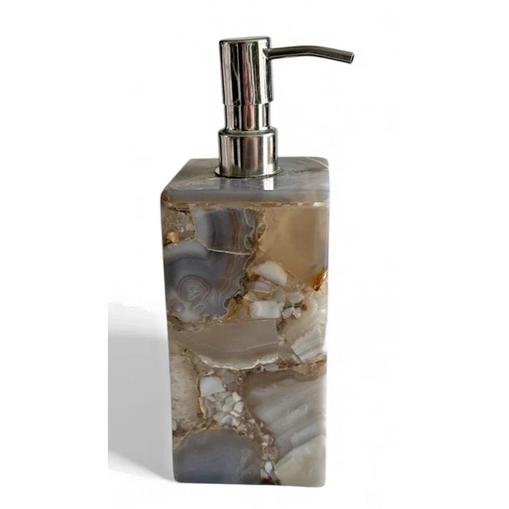 Elegant Gray Agate Stone Hand Soap Lotion Dispenser Luxury Bathroom Accessory